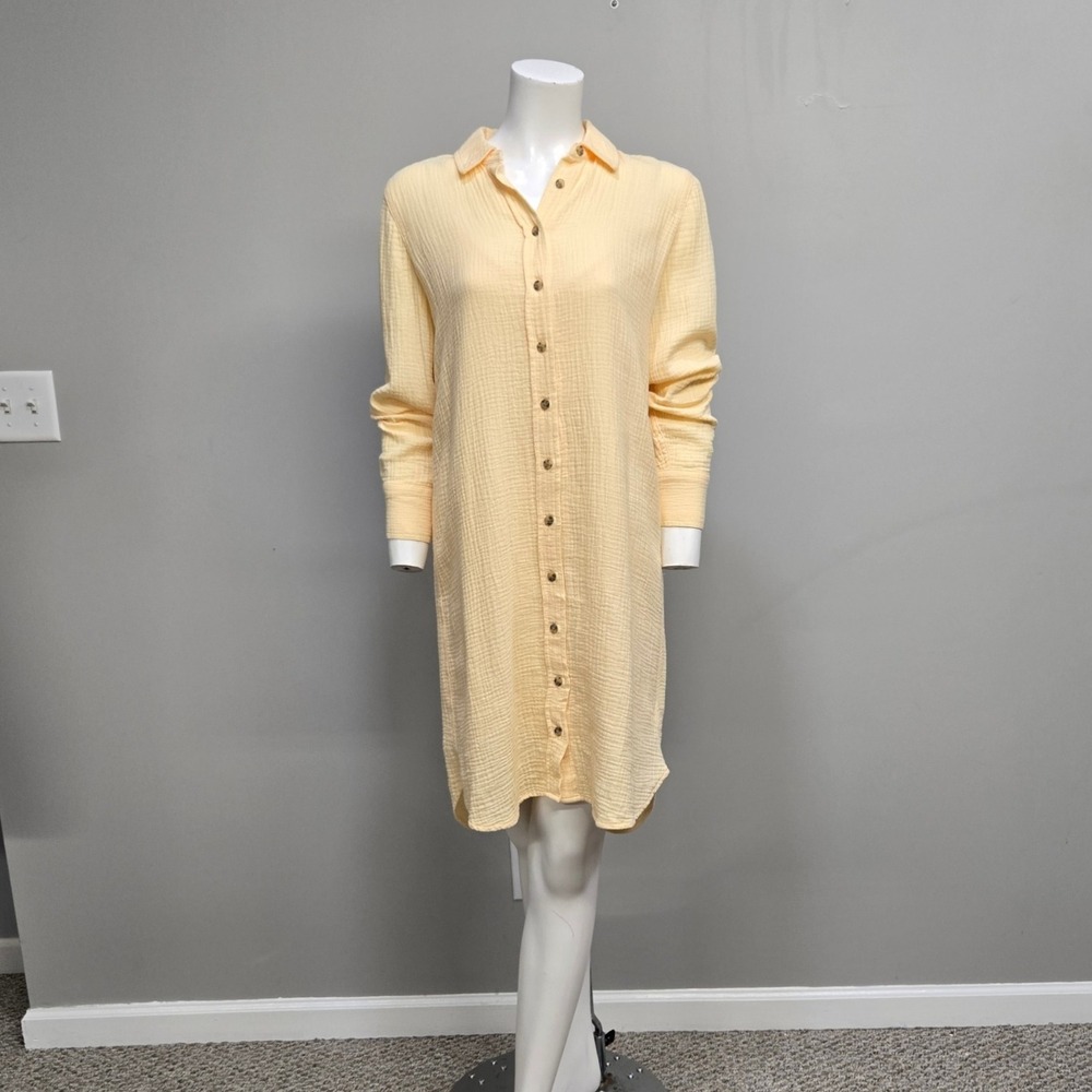 J. Crew Midi Shirt Dress Women Size 2 Butter‎ Yellow Gauze Cotton Classic Fit